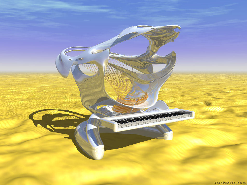Shark Piano At Desert, desktop wallpaper