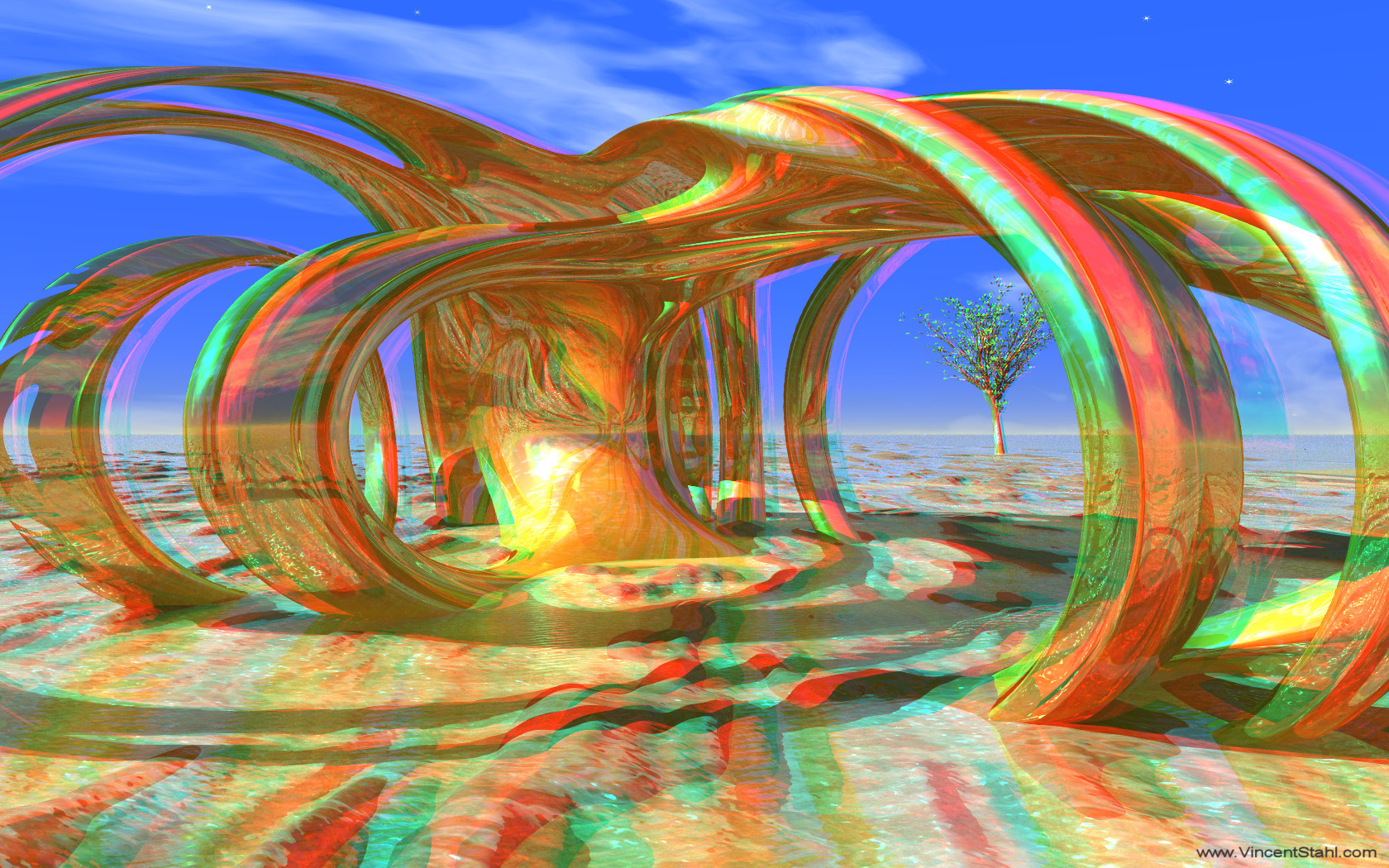 Hacienda Sunrise - 3D stereo anaglyph color