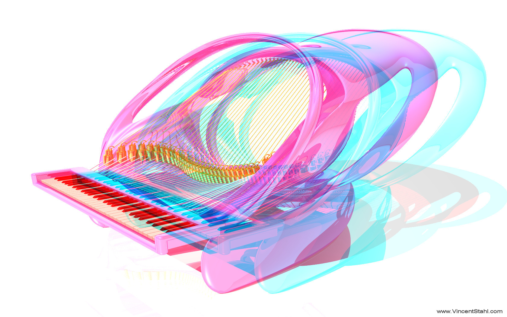 Octopus Piano - 3D stereo anaglyph color