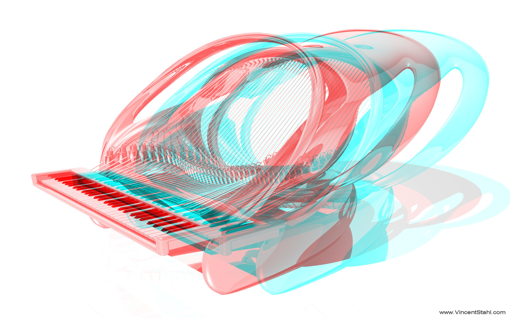 Octopus Piano - 3D red cyan anaglyph mono