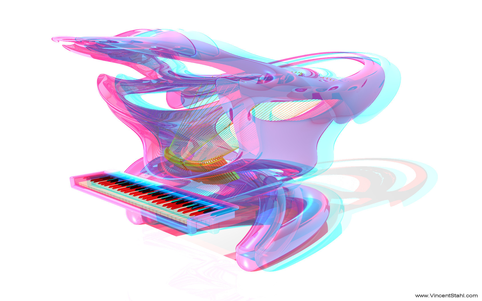 Shark Piano - 3D stereo anaglyph color
