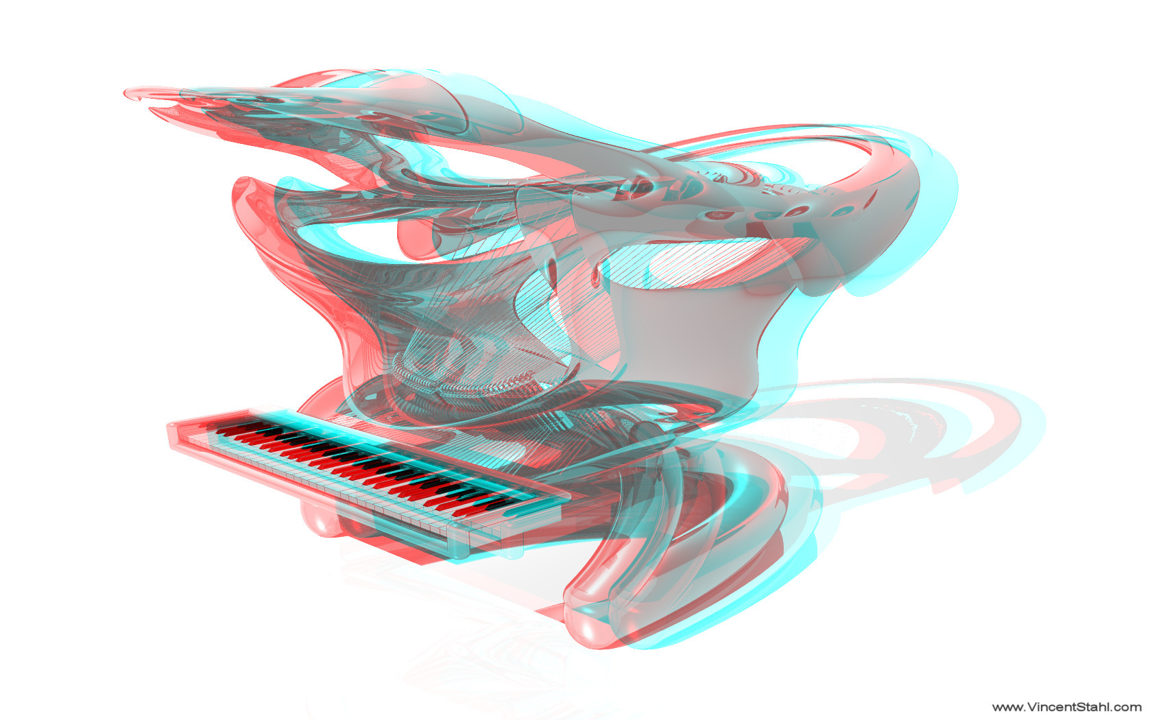 Shark Piano - 3D red cyan anaglyph mono