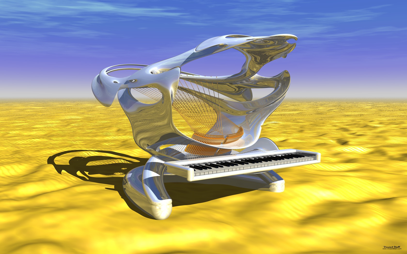 Shark Piano At Desert - Desktop backgrounds