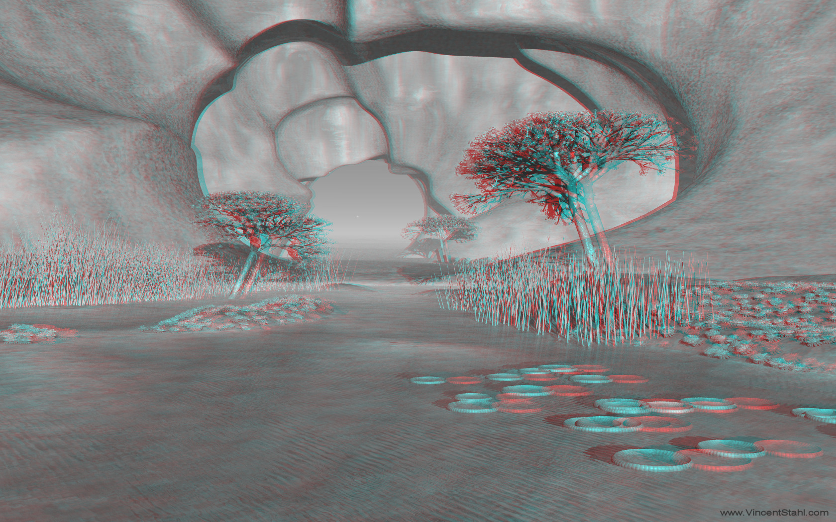Paradise Cave - 3D red cyan anaglyph mono