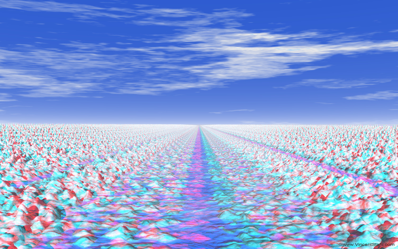 Cyan Ice Path - 3D stereo anaglyph color