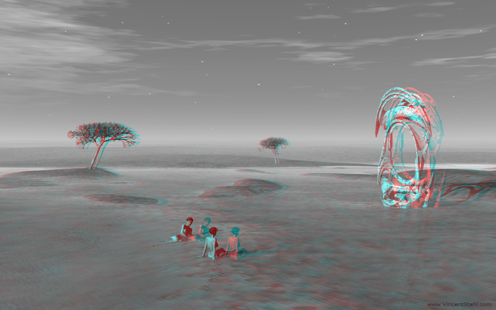 Water Meadows - 3D red cyan anaglyph mono
