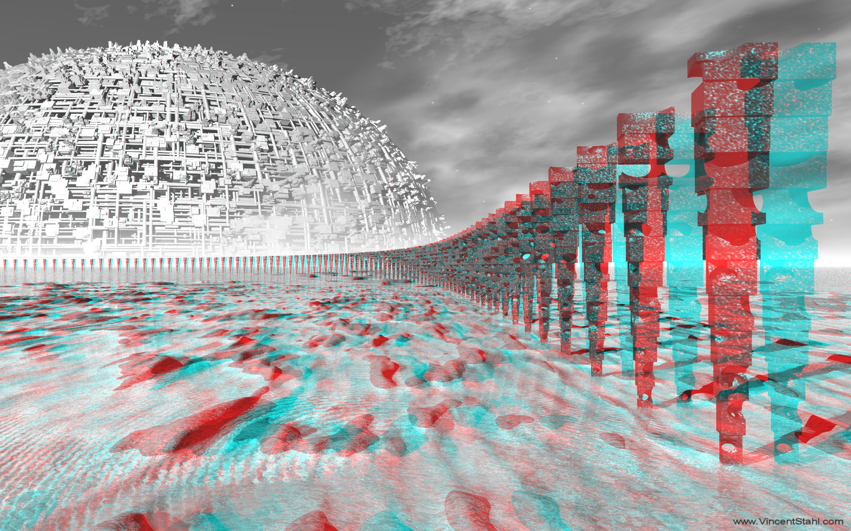 Shallow Water Poles - 3D red cyan anaglyph mono
